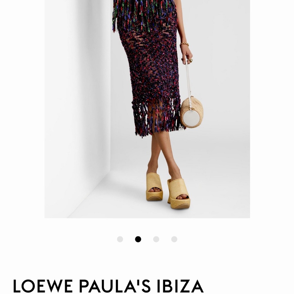 LOEWE PAULA'S IBIZA
Fringed metallic open-knit midi skirt